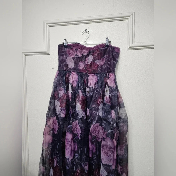 Lulus Wonderful Waltz Purple Floral Print Strapless Bustier Maxi Dress Party - Picture 10 of 12